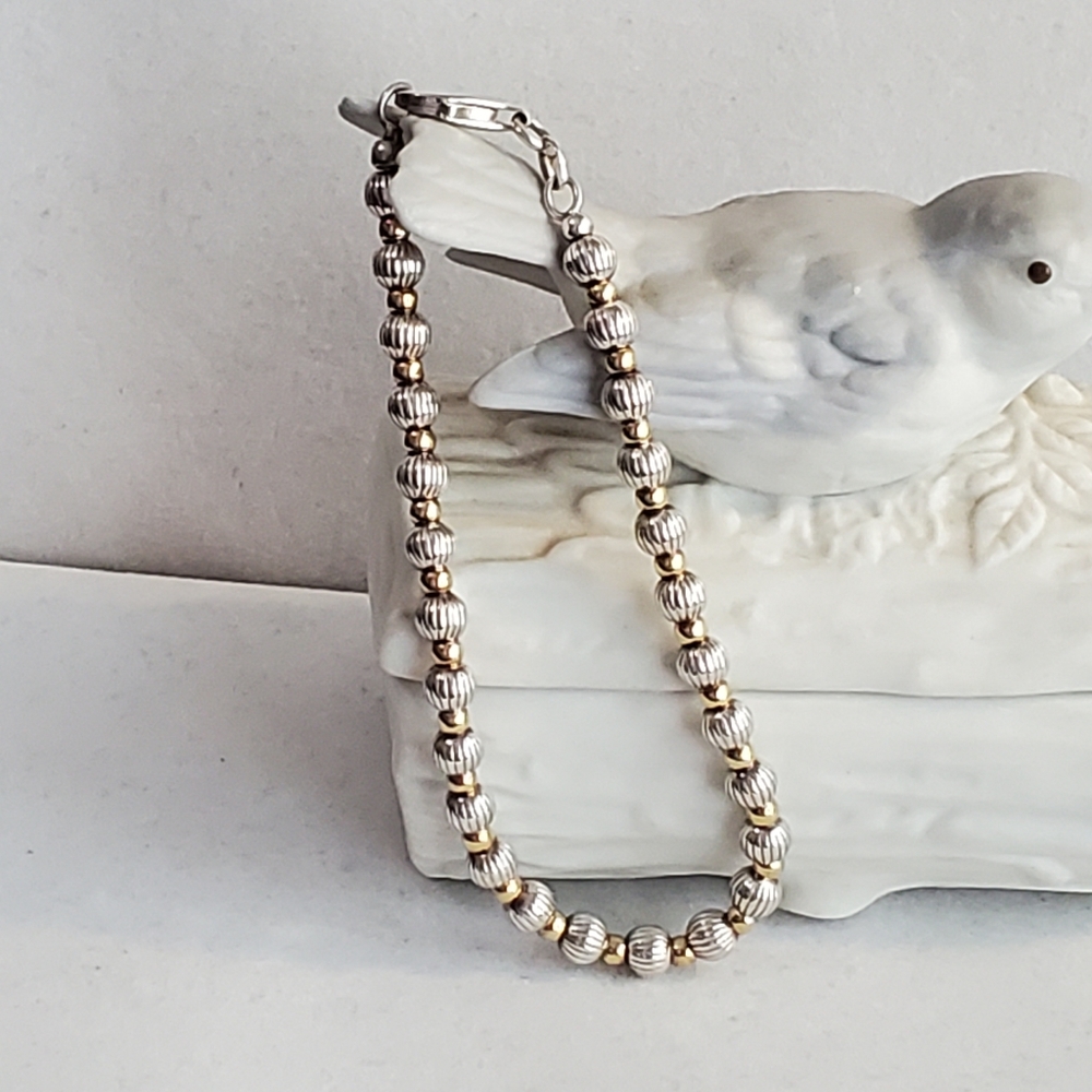 Sterling Silver Silver Bead Bracelet Italy